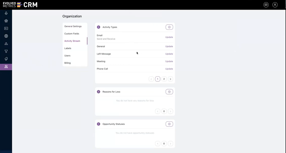 screenshot of Evolved Metrics CRM